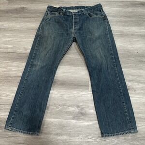 Levis 501 Denim Jeans Mens 38/30 Button Fly Red Tab Regular Straight Leg Blue